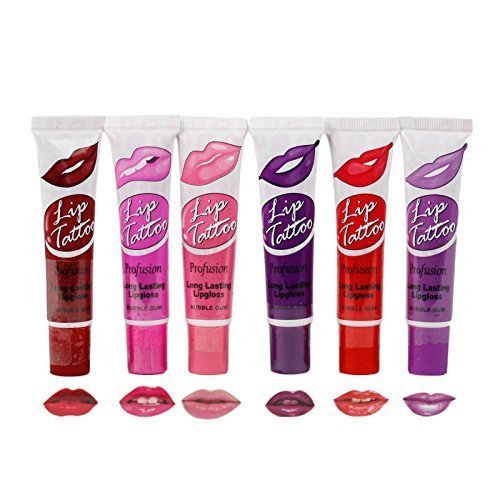 Profusion Lip Tattoo Long Lasting Lip Gloss 6 Colors Set - Peel Off Stain Tattoo